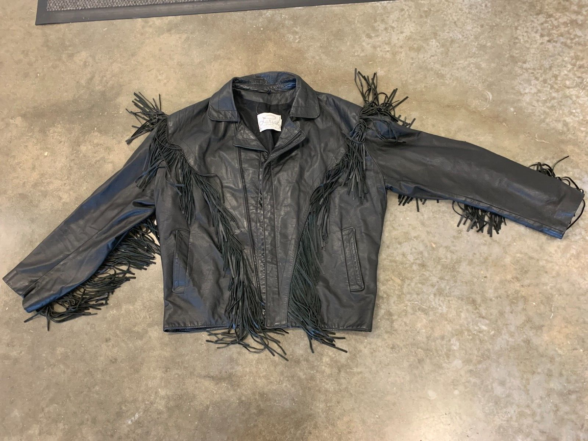 ジャケット・アウター vintage Lariat Leathers jacket 70s VINTAGE Lariat Black Leather Fringe Zip Front Jacket Made In USA