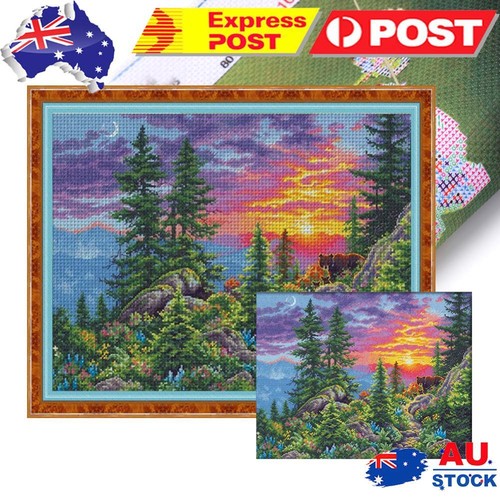 Full Embroidery Eco-cotton Thread 14CT Printed Afterglow Cross Stitch ...