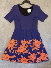 Anthropologie HD in Paris Women's Blue Blushed Blooms Fit and Flare Dress Size S