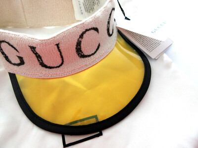 Gucci Unisex Yellow Vinyl Visor Hat w/Logo Banded Headband M/58 cm