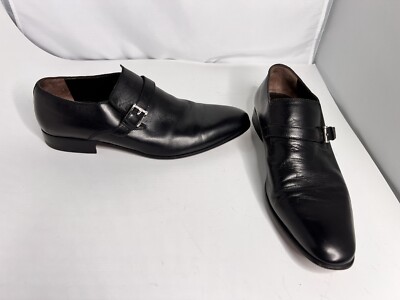 Size 9 A Testoni Basic Black Leather Slip On Loafer Dress Casual Derby Shoes