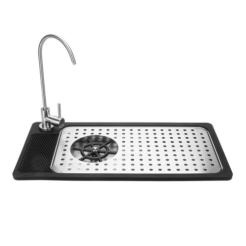 1 Set of Stainless Steel Glass Rinser with Push Button Type Faucet Silicone Mat - Picture 7 of 21