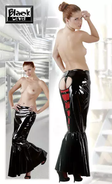 2850516 Long Mermaid Vinyl PVC Skirt with Opening Back Buckles Spanking S