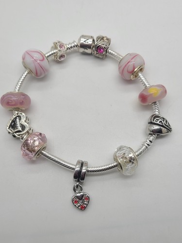 Pandora Bracelet with 11 Pugster, European Charms . Comes w Gift Box - Picture 4 of 6