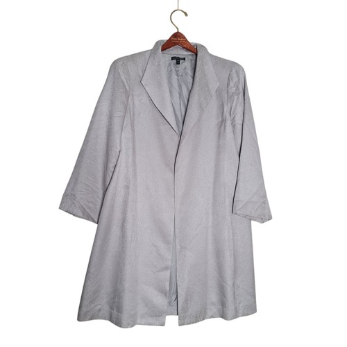 Eileen Fisher Shimmer Jacquard Open Coat Jacket Silver Gray Medium Viscose Silk