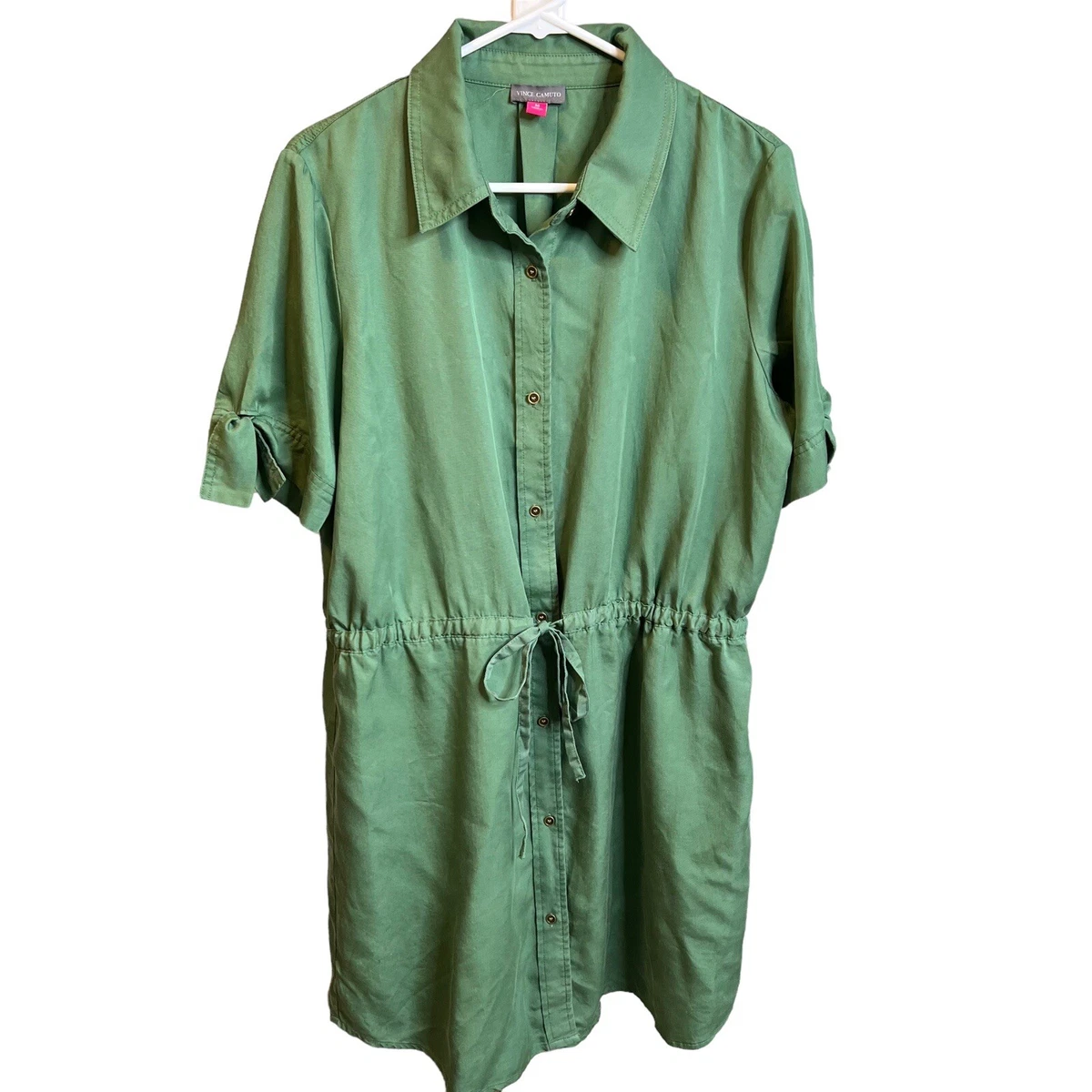 Vince Camuto Green Tie Waist Button Up Shirt Dress Women s Size