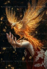 PHOENIX FIRE BIRD ART PRINT, Fantasy Victorian Hand Poster, Animal Decor E637