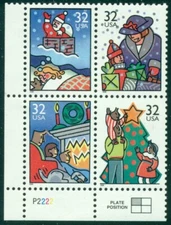 SCOTT # 3108-3111 PLATE BLOCK, FAMILY CHRISTMAS, MINT, OG, NH, GREAT PRICE!