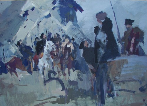 Ukrainian Soviet Oil Painting impressionism historical figures Cossacks horses - Picture 2 of 5
