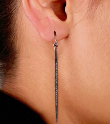 Echte Pave Diamant Spike Bar Hängeohrringe Solides 925 Sterlingsilber NS78
