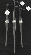 Melrose International/Icicle Ornament Clear w/Glitter Band /Set of 3//NIB// B 