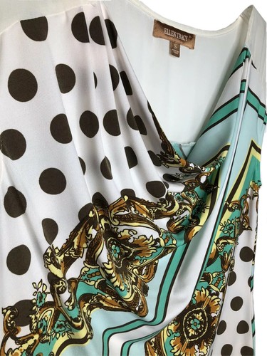 Ellen Tracy Women’s Small Cowl Neck Sleeveless Top Multi Color Green Gold Brown - Bild 2 von 5
