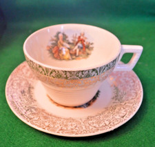 Cup Saucer Sebring Pottery Chantilly USA 22k Gold Courting Couple