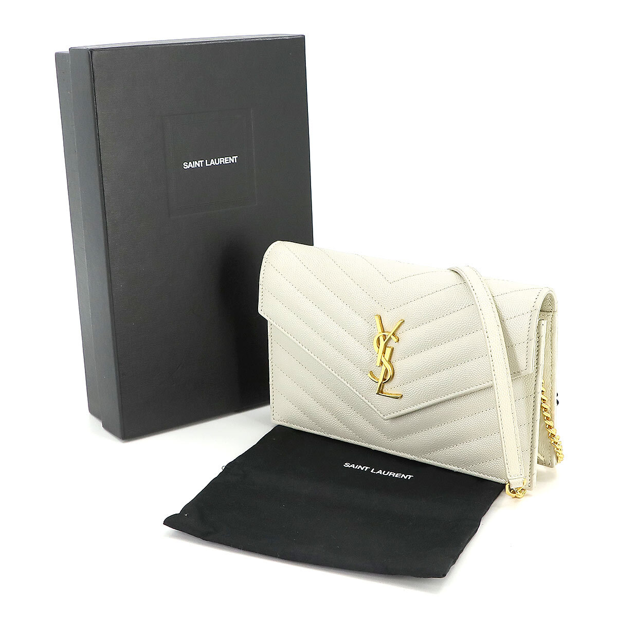 Saint Laurent Paris Envelope Chain Wallet Long Leather Ivory  