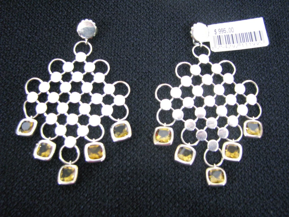 NWT John Hardy Batu Dot Sterling Silver Cognac Quartz Chandelier Earrings $995   - Image 2 of 4