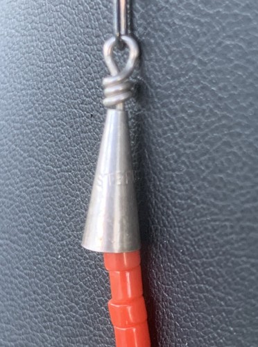 Vintage Sterling Silver Turquoise Coral Feather Pendant Necklace HJ Chavez G1 - Picture 12 of 15