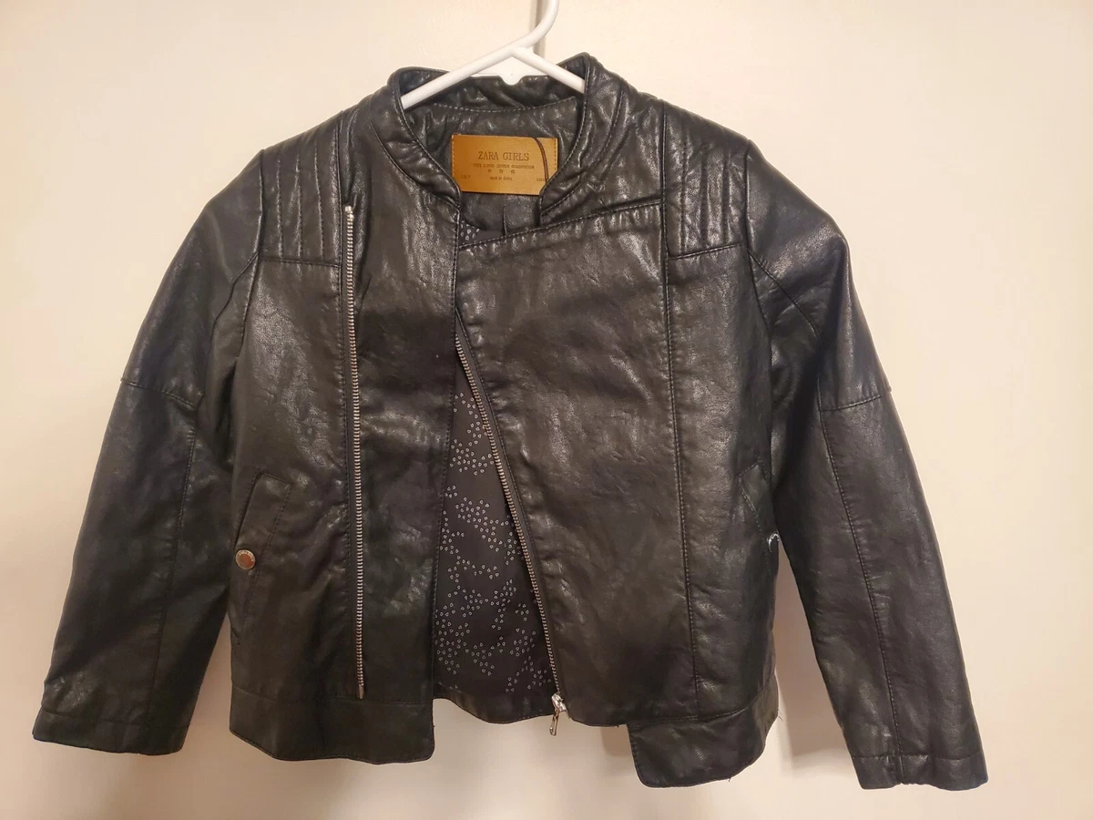 ZARA GIRLS CUTE Faux Leather BIKER JACKET COLLECTION Kids Size 7 122CM Black