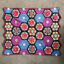 Crochet 3D Flower Floral Colourful Handmade Granny Blanket Throw 39  x32  