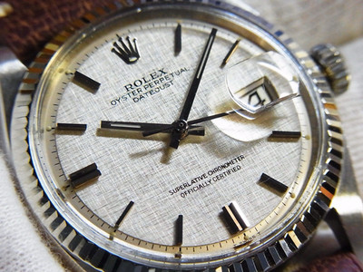 Vintage Rolex Datejust 1600 Linen Dial Pie Pan 36mm Automatic Watch c.1972