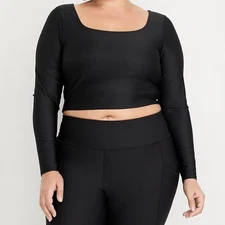 Old Navy PowerSoft Long Sleeve Crop Support Top 4X Black Active NWT