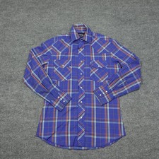 Wrangler Shirt Mens Small Blue Plaid Pearl Snap Western Yoke Long Sleeve Cowboy