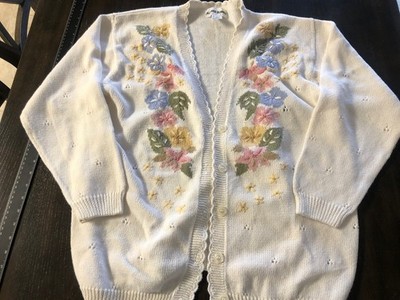 Vintage Grandma Core Size L Floral Sweater Cardigan Alfred Dunner 