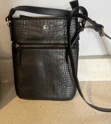 Joules Mayfair schwarz Kroko-Muster Leder Taschen Umhängetasche Handtasche sehr guter Zustand Reise