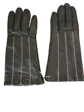 Womens Lambskin Black Soft Leather 7 Gloves Pink Decorative Stitching Lined NEW
