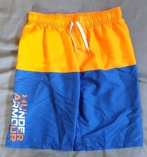 Under Armour Boys YXL Swim Trunks Blue Orange Colorblock Board Shorts Mesh Lined