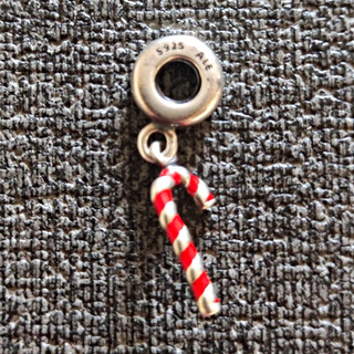 PANDORA Sterlingsilber 925 Dangle Charm Zuckerstange Emaille rot/weiß