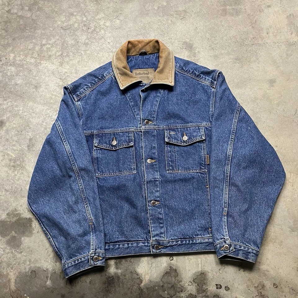 Chaqueta de mezclilla Timberland Weathergear tipo 1 vintage para hombre L azul camionero cuero Foto 2 de 4