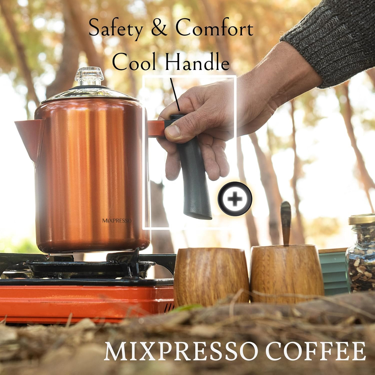 Mixpresso Copper Stainless Steel Coffee Percolator Stovetop, 37Oz Classic Percol