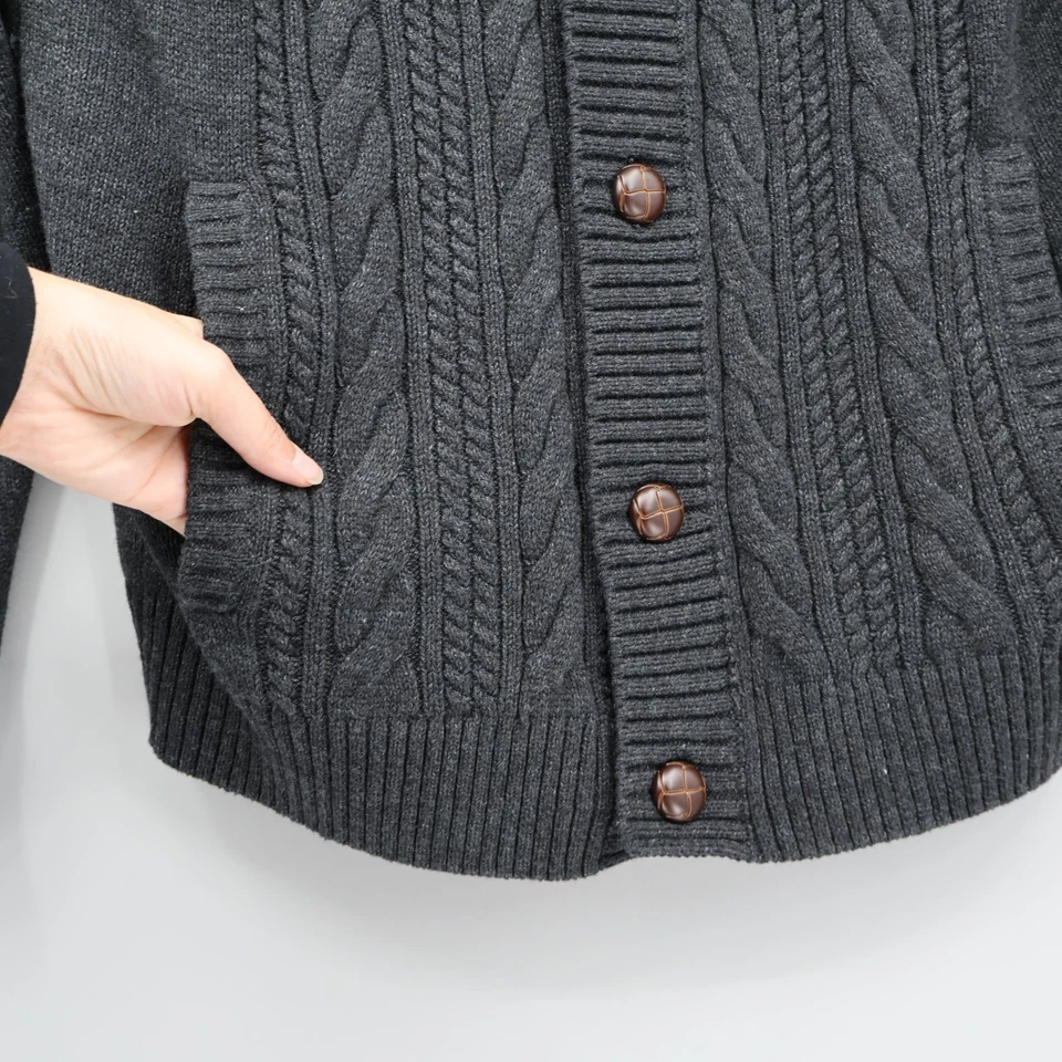 Cárdigan tejido con cable Roundtree & Yorke para hombre M gris pescador abuelo ecléctico nuevo con etiquetas Foto 4 de 4