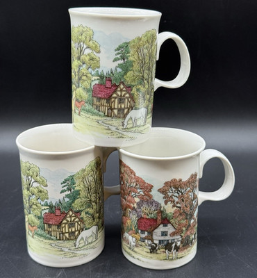 Dunoon Scotland Seasons Countryside Horses Cows Fine Bone China 3 Coffee Mug Cup