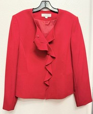 Nordstrom Tahari Blazer Arthur S Levine Size 14 Red Ruffle Front Suit Jacket