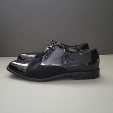 Johnston and Murphy Cellini Black Patent Leather Knit Dress Shoes Men US 10.5