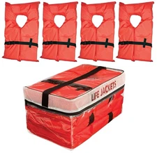 Pk of 4 Absolute Outdoor Kent Clear Storage Bag with Type II Adult Life Jackets