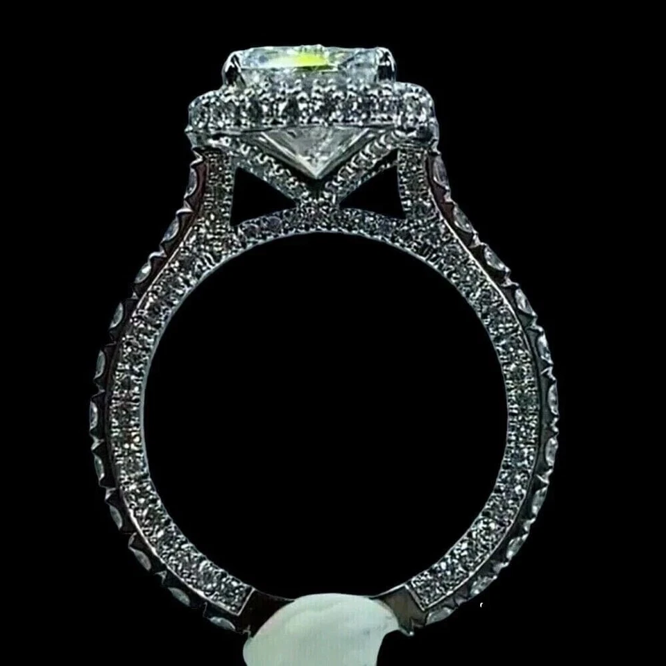 Anillo de plata de ley 925 con diamantes blancos F corte radiante natural certificado de 3 quilates VS1 Foto 2 de 4