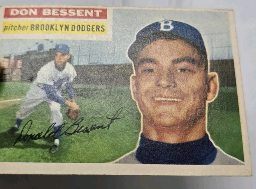 1956 Topps Baseball DON BESSENT RC Base Gray Back #184 Brooklyn Dodgers EX EX-MT - Image 3 of 4