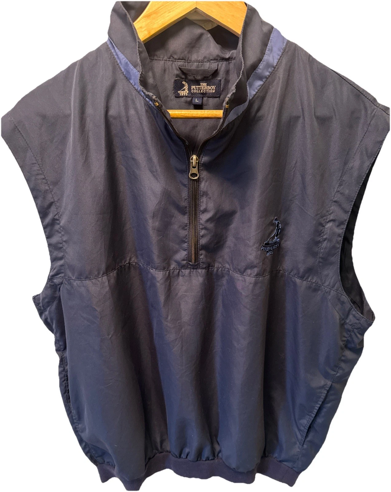 Pinehurst Putterboy 1/4 Zip Golf Vest Mens L Blue Pockets Preppy Soft Shell
