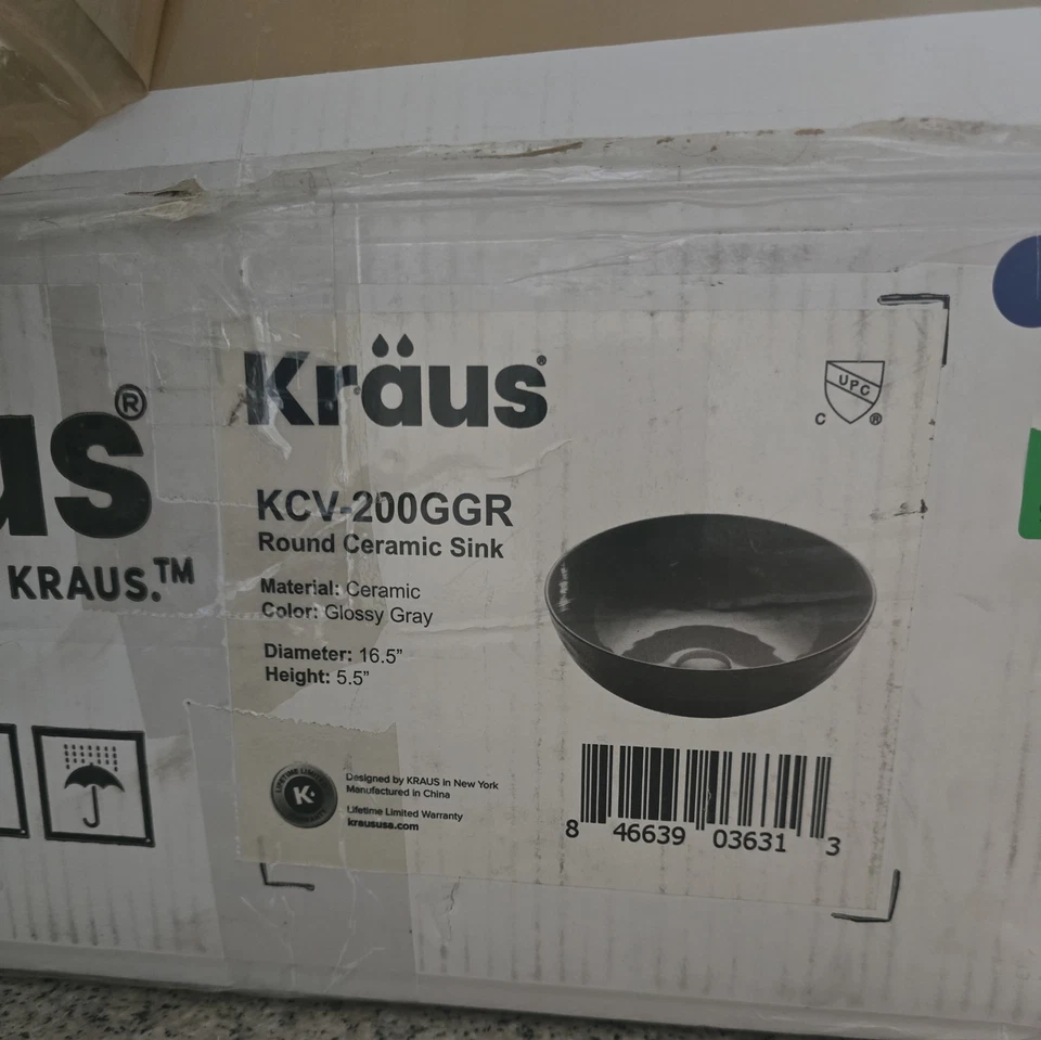 Kraus KCV-200GGR Fregadero Cerámico Redondo Gris Brillante Foto 2 de 2