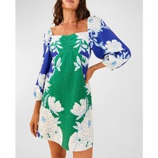 FARM RIO Soft Garden Dress Womens XS Blue Green White Long Sleeve Mini ANTHRO