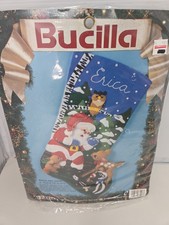Vtg Bucilla Woodland Santa Felt Christmas Stocking Kit 83006 Opened All Pieces