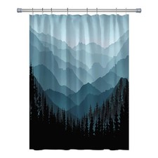 RV Shower Curtains Forest Mountain Happy Camper, Cloth Fabric RV Bathroom Decor