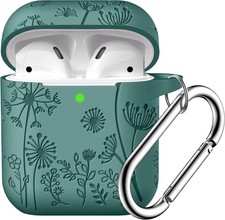 Flower Engraved Cover for Apple AirPod 1st/2nd Generation Charging Case, Pine Gr