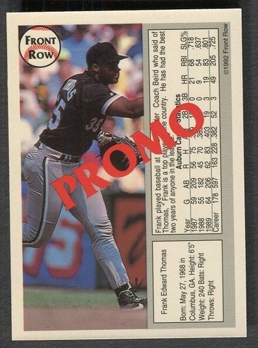 1992 Front Row Frank Thomas #NNO Frank Thomas red Promo Chicago White Sox - Picture 2 of 2