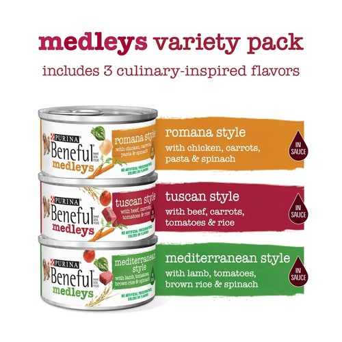 Beneful Medleys Wet Dog Food Real Soft Beef, Chicken & Lamb, 3 oz Cans(30 Pack) - Picture 2 of 11