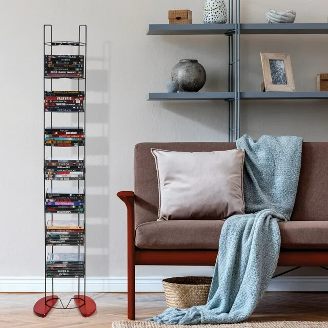 Atlantic Wire Frame Media Tower - 93 DVD Storage Rack, Wide Black &amp; Wood