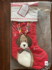 Pottery Barn Kids DOG with Antlers Christmas Quilted Stocking NO MONOGRAM New