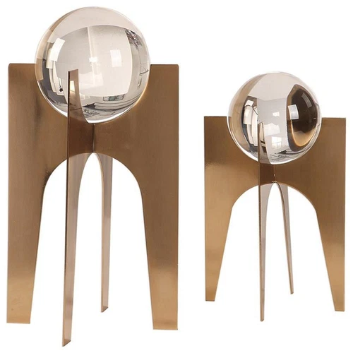 Uttermost Ellianna 2-Piece Crystal Stainless Steel Sphere Sculpture Set in Gold - Picture 3 of 6